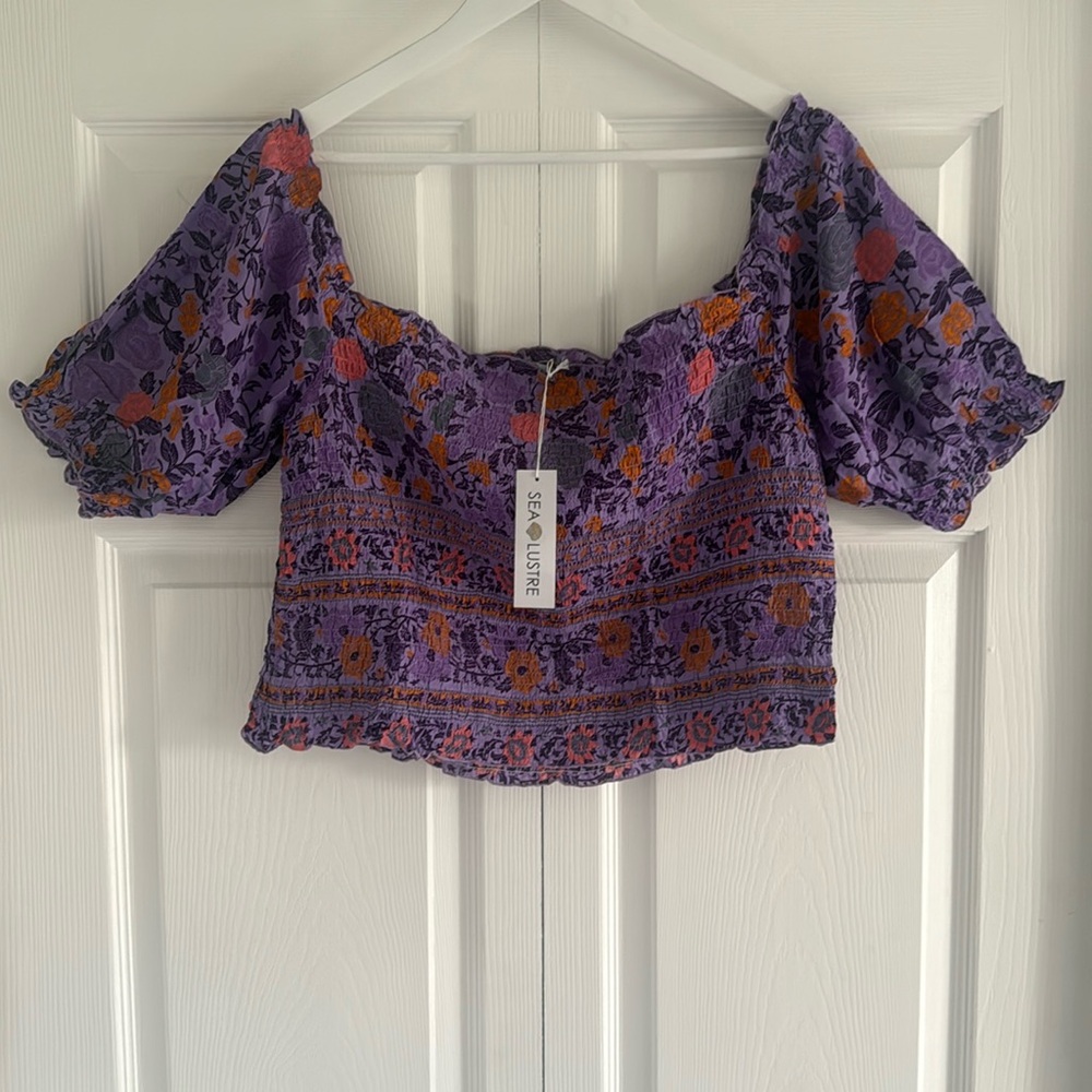 NWT Sea Lustre Floral Print, Off Shoulder, Smocked Top - Size L/XL